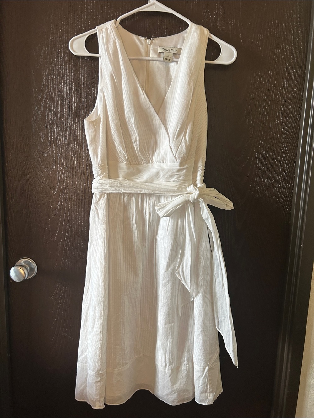 White House Black Market White Faux Wrap Midi Dress with Waist Tie: 6
